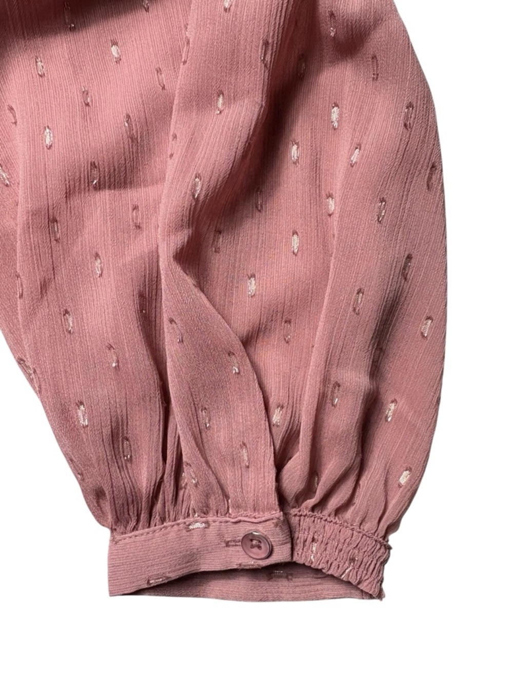 NWT Chicos Dusty Rose Metallic Clip Dot Ruffleneck Blouse • Size 1 / US M • $100 - Picture 7 of 12